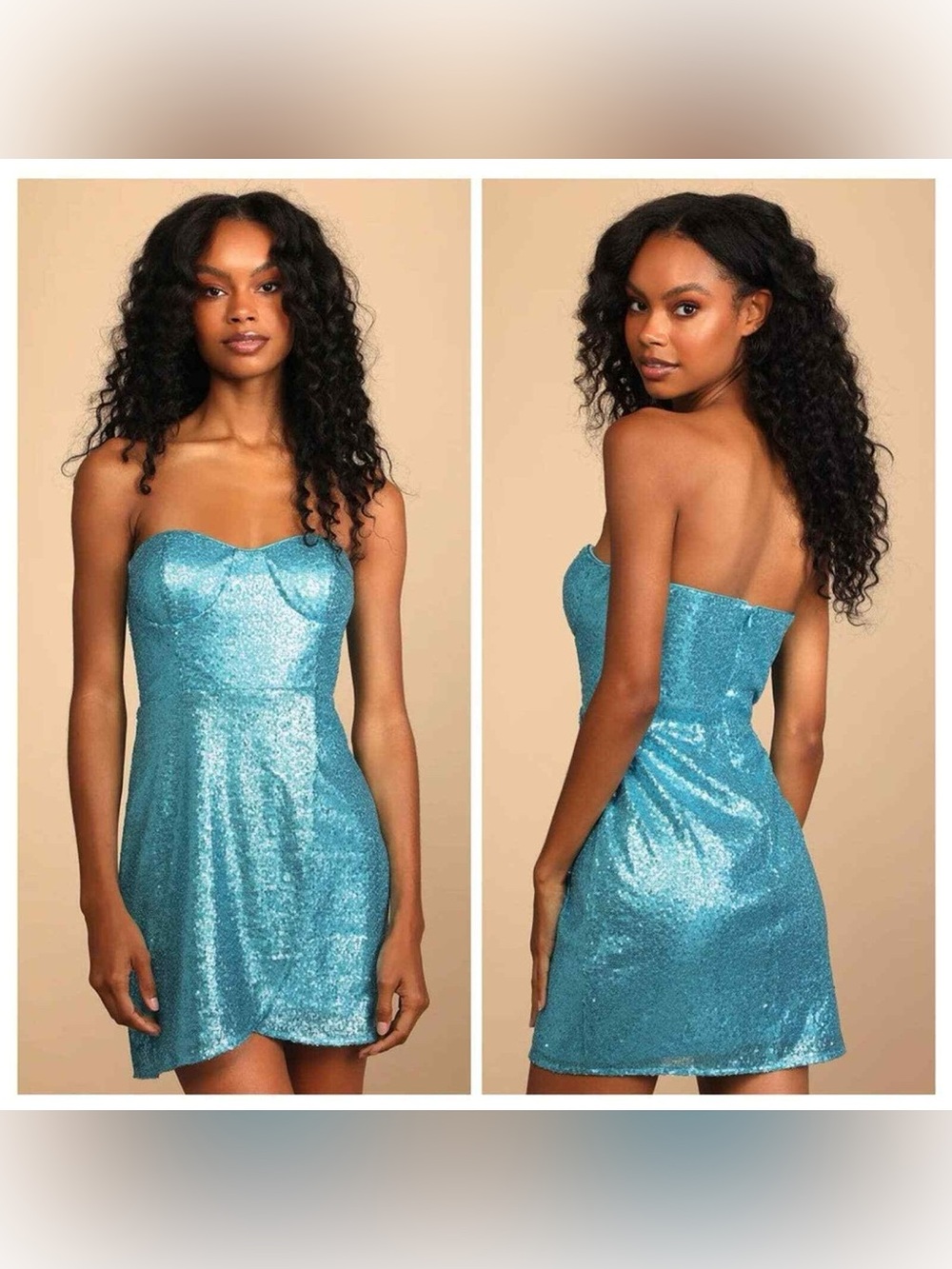 Lulu's Teal Sequin Strapless Mini Dress